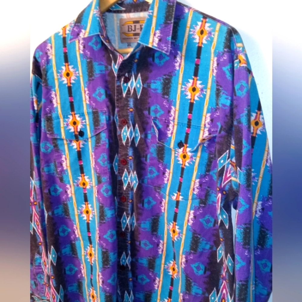 AUTHENTIC WESTERN WEAR MEN'S SHIRT VINTAGE SOUTHWEST COTTON RODEO COWBOY SIZE L